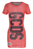 Red Sexy Print Patchwork See-through O Neck One Step Skirt Dresses