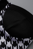 Black Sexy Print Patchwork Buckle Strapless One Step Skirt Dresses