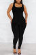 Black Fashion Casual Solid Basic U Neck Skinny Jumpsuits