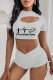 White Fashion Casual Print Hollowed Out Draw String Frenulum O Neck Short Sleeve Two Pieces