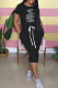 Black Fashion Casual Print Letter O Neck One Step Skirt Dresses