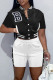 Black Fashion Casual Letter Embroidery Patchwork Short Sleeve Two Pieces