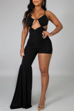 Rose Red Fashion Sexy Solid Hollowed Out Backless Asymmetrical Spaghetti Strap Skinny Jumpsuits