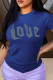 Blue Fashion Casual Letter Print Basic O Neck T-Shirts