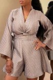 Silver Casual Solid Patchwork V Neck Straight Rompers