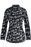 Black Fashion Casual Letter Print Basic Turndown Collar Shirt Dress Dresses