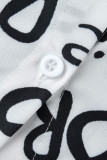 Black Fashion Casual Letter Print Basic Turndown Collar Shirt Dress Dresses