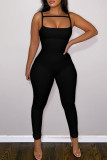 Coffee Sexy Casual Solid Patchwork Spaghetti Strap Skinny Jumpsuits