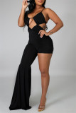 Rose Red Fashion Sexy Solid Hollowed Out Backless Asymmetrical Spaghetti Strap Skinny Jumpsuits