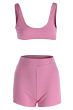 Purple Sexy Casual Sportswear Solid Backless V Neck Sleeveless Two Pieces
