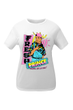 White Fashion Street Print Patchwork Letter O Neck T-Shirts