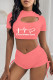 Watermelon Red Fashion Casual Print Hollowed Out Draw String Frenulum O Neck Short Sleeve Two Pieces