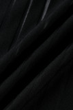 Black Fashion Sexy Solid Patchwork See-through Backless V Neck Sling Dress