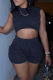 Black Fashion Casual Solid Hollowed Out O Neck Regular Romper