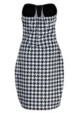 Black Sexy Print Patchwork Buckle Strapless One Step Skirt Dresses