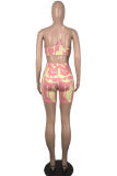 Orange Yellow Fashion Sexy Print Backless Strapless Sleeveless Two Pieces