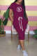 Fuchsia Fashion Casual Print Letter O Neck One Step Skirt Dresses