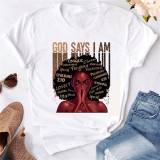 Powder White Fashion Casual Print Basic O Neck T-Shirts