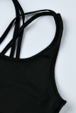 Blue Sexy Casual Sportswear Solid Backless U Neck Sleeveless Two Pieces