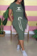 Green Fashion Casual Print Letter O Neck One Step Skirt Dresses