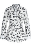 Black Fashion Casual Letter Print Basic Turndown Collar Shirt Dress Dresses