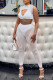 White Sexy Solid Patchwork See-through O Neck Sleeveless Two Pieces