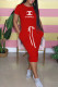 Red Fashion Casual Print Letter O Neck One Step Skirt Dresses