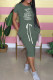 Green Fashion Casual Print Letter O Neck One Step Skirt Dresses