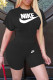 Black Fashion Sportswear Print Letter O Neck Short Sleeve Two Pieces