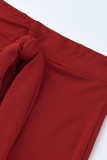 Red Fashion Sexy Solid Bandage Backless V Neck Skinny Jumpsuits
