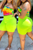 Multicolor Fashion Sexy Print Backless One Shoulder Sleeveless Two Pieces