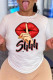 White Red Fashion Casual Lips Printed Basic O Neck T-Shirts