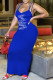 Blue Fashion Casual Print Letter Spaghetti Strap One Step Skirt Dresses