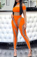 Orange Fashion Sexy Patchwork See-through O Neck Skinny Jumpsuits