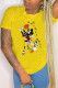Yellow Fashion Street Character Letter O Neck T-Shirts