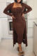 Coffee Fashion Casual Print Letter Strapless Long Sleeve Two Pieces