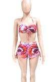 Rose Red Sexy Print Bandage Patchwork Swimwears