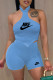 Sky Blue Fashion Sexy Print Letter Halter Sleeveless Two Pieces