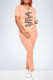 Orange Pink Fashion Casual Print Letter O Neck Short Sleeve Two Pieces