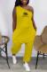 Yellow Fashion Street Print Letter One Shoulder Jumpsuits