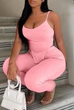 Pink Fashion Solid Patchwork Spaghetti Strap Sleeveless Two Pieces