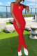 Red Fashion Sportswear Print Letter Spaghetti Strap Jumpsuits