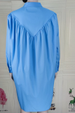 Light Blue Casual Solid Patchwork Turndown Collar Shirt Dress Dresses