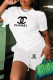 White Fashion Casual Print Letter O Neck Short Sleeve Two Pieces