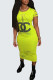 Green Fashion Casual Print Ripped O Neck One Step Skirt Dresses