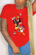 Red Fashion Street Character Letter O Neck T-Shirts