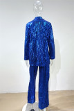 Red Fashion Casual Patchwork Sequins Turndown Collar Long Sleeve Two Pieces