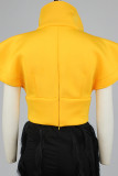 Yellow Fashion Casual Solid Patchwork Turndown Collar T-Shirts