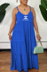 Blue Fashion Casual Print Letter Spaghetti Strap Cake Skirt Dresses
