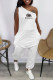 White Fashion Street Print Letter One Shoulder Jumpsuits